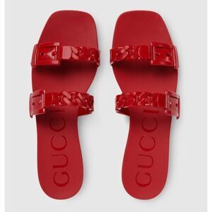 Gucci Red Double-Strap Chain Slide Sandals